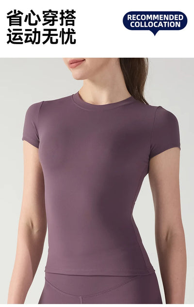 Short Sleeve Training Sports Fitness Clothing Skinny Thin Top Crew Neck Breathable Quick Drying T-Shirt workout tops for women