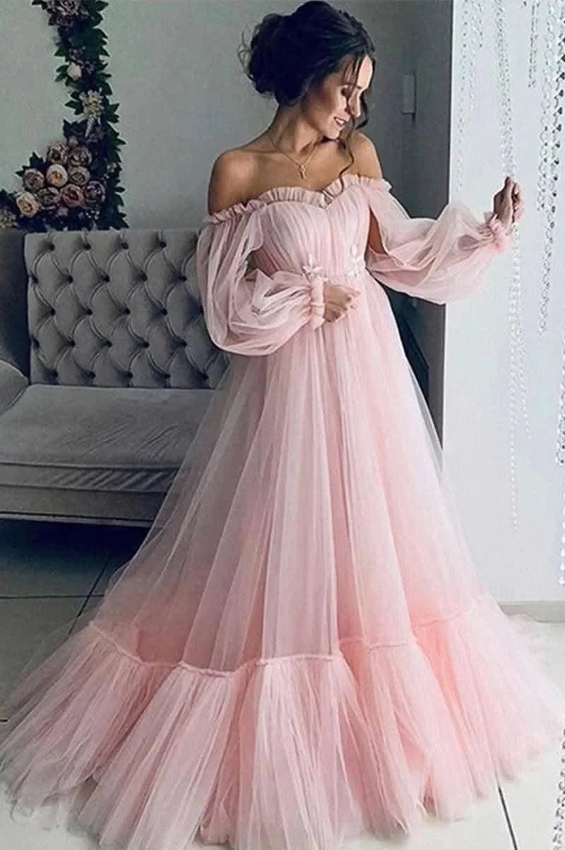 Women Dress Off Shoulder Wedding Sexy Backless High Waist Evening Long Dresses Full Sleeve A Line Gown Vestidos Elegant 2024