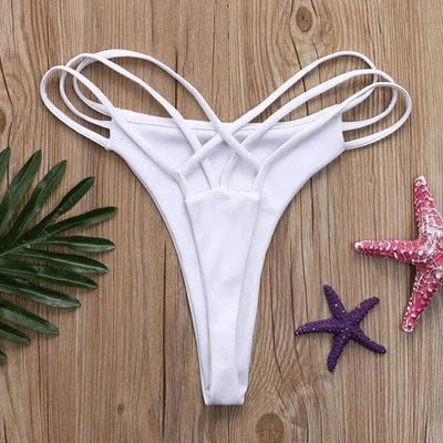 Sexy Bikini Thong Women Swimsuit Solid Hollow Out Low Waist Swimming Trunks Summer 2025 New Spice Girl Beach Vacation Bikinis