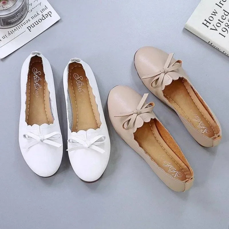 Non Slip Women's Flat Shoes With Bow Moccasins Ladies Footwear High Quality Fashion Elegant Dress Chic Point Luxury Brand