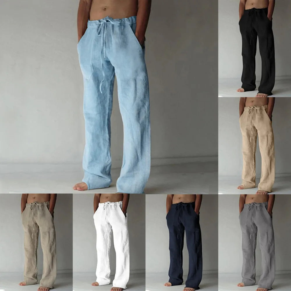Hot New Men's Trousers, Casual Solid Color Thin Linen Men's Trousers