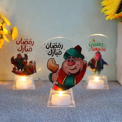 Muslim Ramadan Festival  Decorative Lamp Cartoon Pattern Acrylic LED Candle Night Light for Home Bedroom Atmosphere Decor