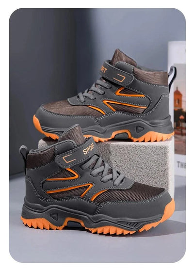 New Boys' Sports Shoes Non-slip School Children's Leather Breathable Running Black Fashion Hiking Shoes Sneaker Size 29-40