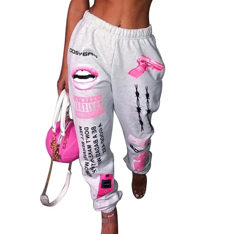 2024 New Women Fashion Elastic Waist Sports Casual Harem Pants Femme Joggers Trouser Printed Sweatpants