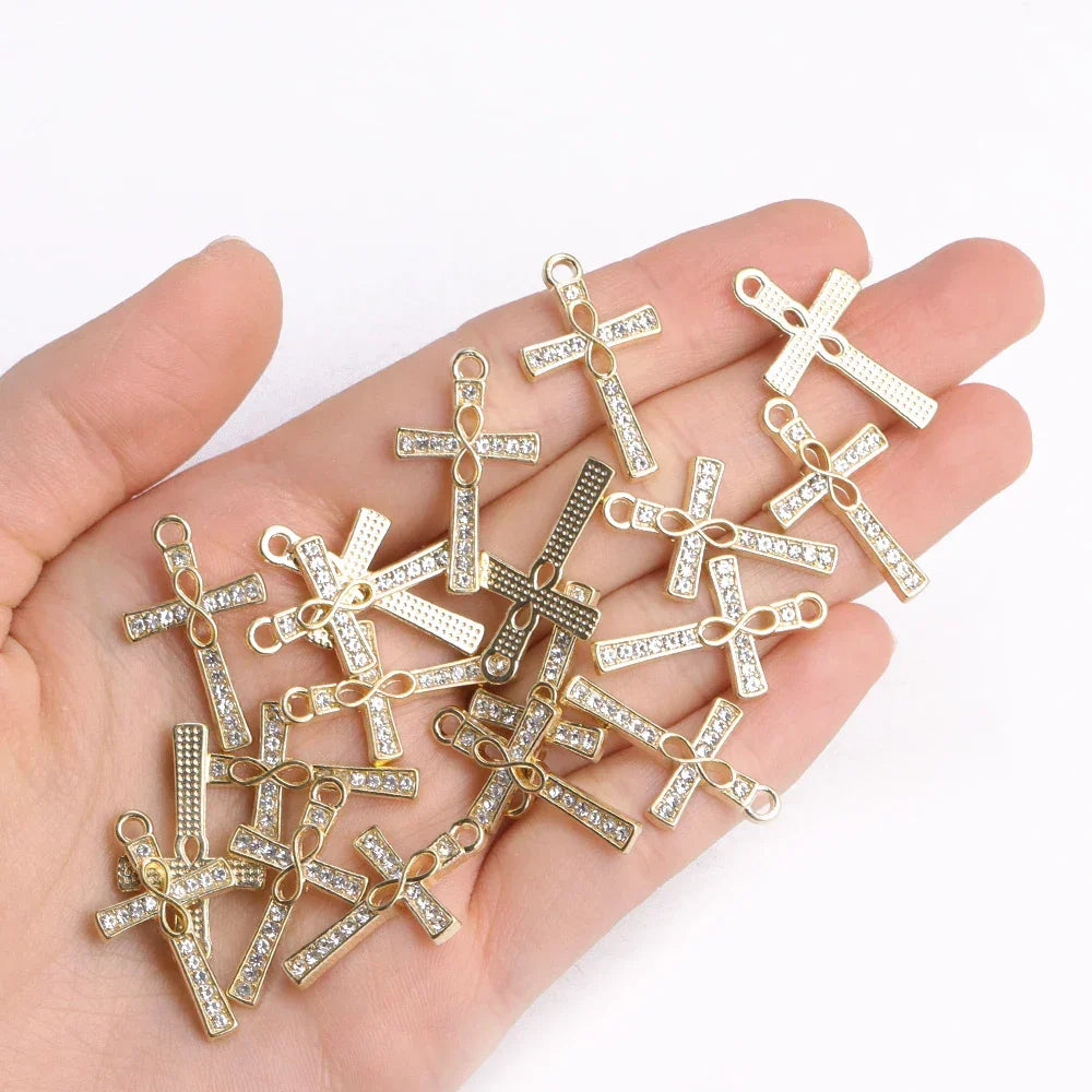 Mixed 10Pcs Pearl Zircon Cross Charms Crucifix Pendant Jewelry Making Supplies Diy Luxury Necklaces Earrings Accessories Gift