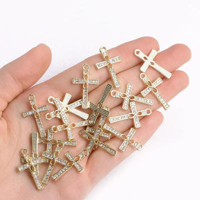Mixed 10Pcs Pearl Zircon Cross Charms Crucifix Pendant Jewelry Making Supplies Diy Luxury Necklaces Earrings Accessories Gift