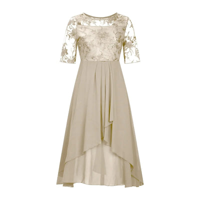 Elegant Outfits Summer Dresses For Women 2023 Tea Length Embroidery Lace Chiffon Mock Dress Formal Occasion Dresses Vestidos