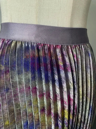 Shiny Colorful Luxury High Waist Midi Skirt 2025 Spring/Summer Fashion Trends Elastic Waistband Pleated Skirt Old Money Style