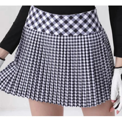 Women's Golfwear for Spring/Autumn Slim-Fit Long-Sleeve Top with Polo Collar and Bow Tie, High-End Golf Hundred-Pleat Skirt Suit
