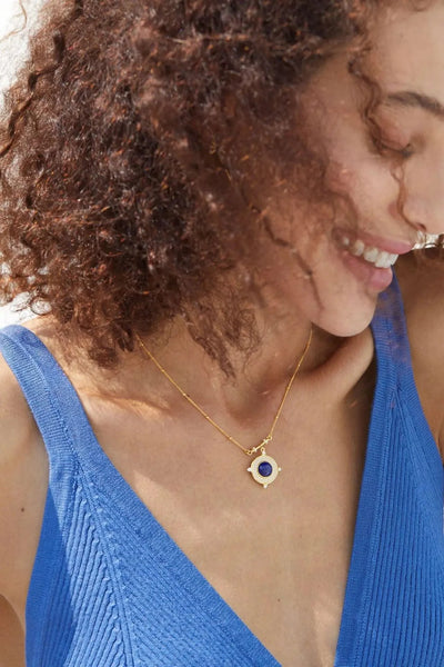 Classic Lapis Lazuli 925 Silver Gold Plated Pendant Necklace Natural  Zircon Stone Chic Choker Necklace Gift