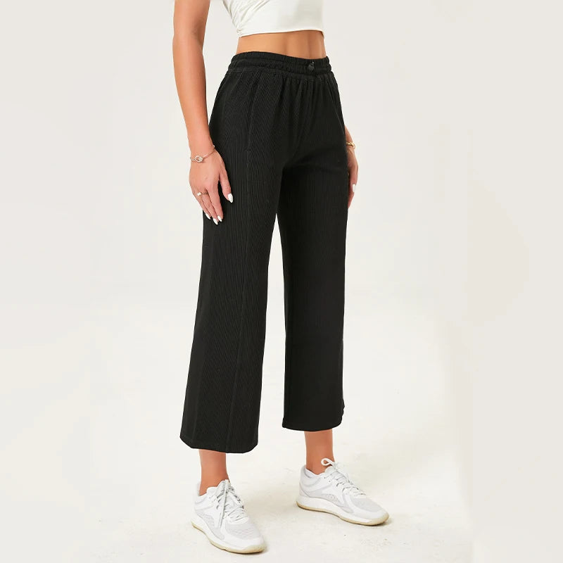 Women's Wide Leg Yoga Ninth Pants High Waisted Joggers Casual Sweatpants Pockets Sports Clothes Pilates Tracksuit Baggy Pants