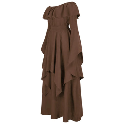 Renaissance Dress For Women Long Sleeves Medieval Off Shoulder Elastic High Waist Smocked Dress Elegant Evening Gown Plus Size