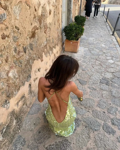 Shiny Sequins Off Shoulder Open Back Long Slim Maxi Dresses | Women, Girls | Summer Vacation Evening Party Gown