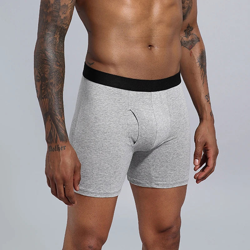 Long Boxer For Man Cotton Men's Panties Family Print Boxershorts Mens Open Front Underwear Sexy Male Underpants Shorts