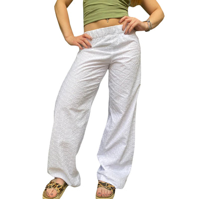 Women Y2k Lounge Pants Elastic Waist Wide Leg Comfy Trousers Flower Embroidery Going Out Pants Streetwear
