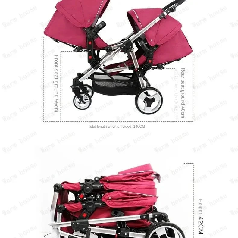 Twin Baby Stroller  Foldable, Two-way  Multifunctional Twin Baby Stroller,High View Baby Stroller Adjustable Armrests