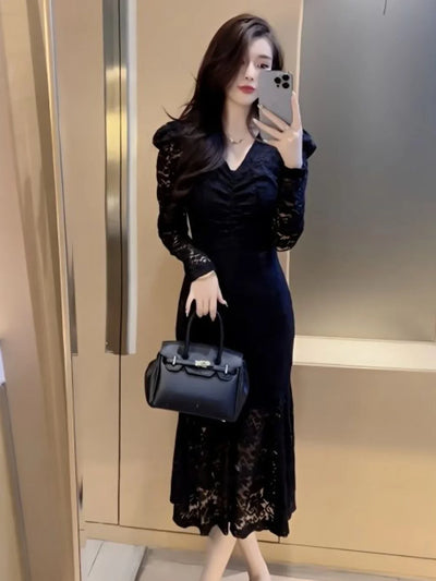 Dresses For Women Long Sleeve Woman Dress Prom Black Party Evening Lace Offer Aesthetic Hot Elegant Chic Fashion Summer 2024 Y2k