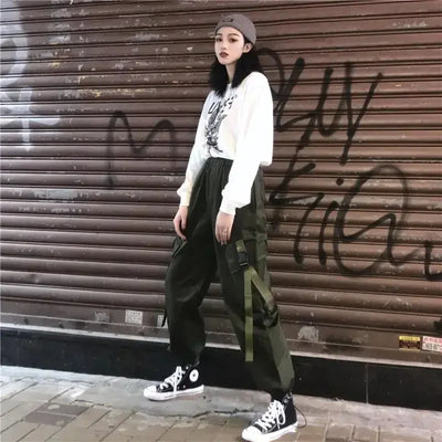 Cargo Pants for Women with Pockets Pink Loose Woman Trousers Wide Leg Spring Autumn Cotton Vintage Elastic Casual All Medium 90s