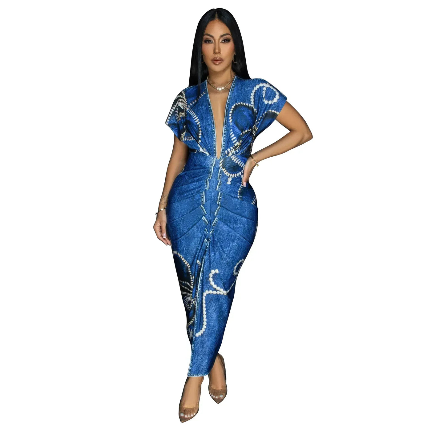 Fashionable Short Sleeve V-Neck Printed Slim Fit African Style Women's Dress K10822 Cross-Border Elegant Chic Dress