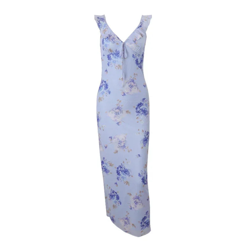 WhereMery Fashion Women Floral Printed Maxi Dresses Sexy Lady Off Shoulder Backless Ruffle Halter Dress Elegant Summer Vestidos