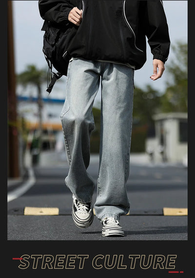 2025 New Men's Baggy Casual Jeans Male High Street Straight Leg Denim Pants American Classic Retro Autumn Casual Long Trousers