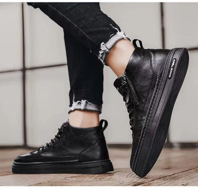 Handmade Leather Casual Shoes for Men Design Sneakers Man Comfortable High Top Boots Men's Loafers Platform Moccasins Driving