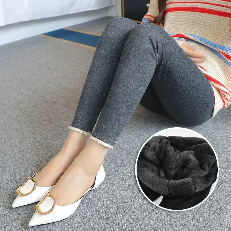 Autumn Winter Women's Clothing Maternity Clothes Pregnancy Leggings Thickened with Velvet Pregnant Women Trousers Warm Pants