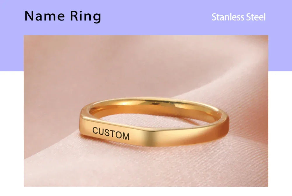 Engrave Name Finger Rings Personalized Custom Ring Gift For Woman Men Wedding Marry Silver Color Stainless Steel Jewelry
