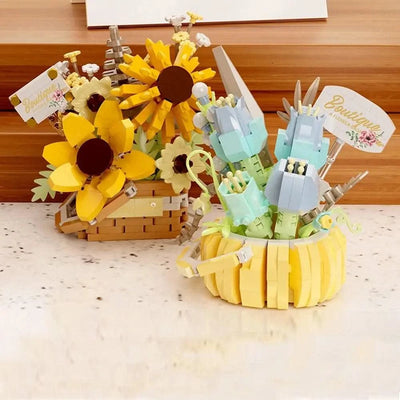 Garden Romantic Bricks DIY Potted Plants Model Bag Eternal Basket Bonsai Flower Succulents Building Blocks