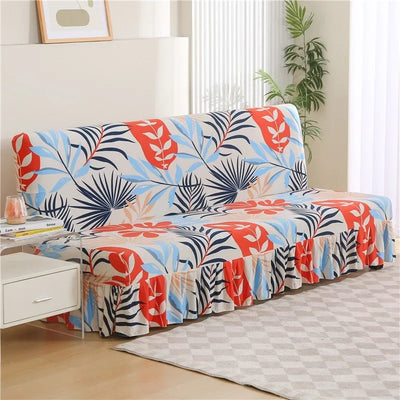 1/2/3Seater Sofa Bed Cover with Skirt Elastic Printing Seat Cover Armless Sofa Bed Cover Sofa Covers for Living Room Home Decor