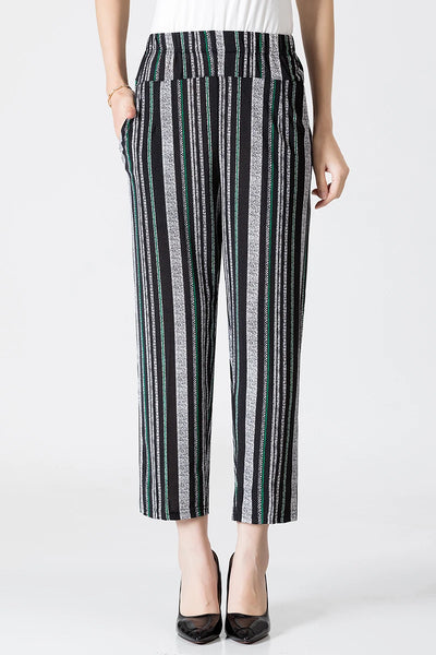 XL-8XL Summer Women Harem Pants Casual High Waist Pants Printed Elastic Waist Middle Aged Women Trousers Summer Bottoms