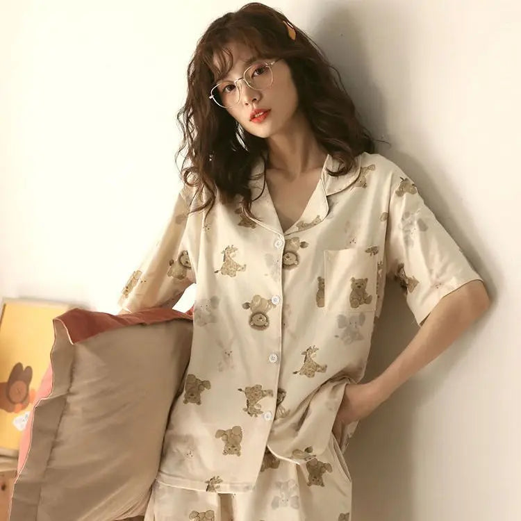New Women Sleepwear Cartoon Pajamas Female Short  Pants Short Sleeved Summer Spring Loungewear Fashion Home Clothing Homewear