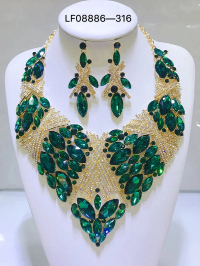 Women Luxury Necklaces Set Wedding Delicate Fashion Jewelery Set Crystal Rhinestone Earrings Jewelry Sets
