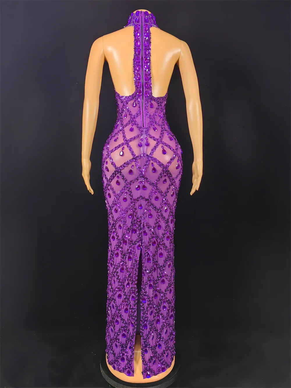 Women Sexy Stage Shining Rhinestone Sequins Dress Evening Prom Birthday Dress Transparent Performance Singer Club Host Dress