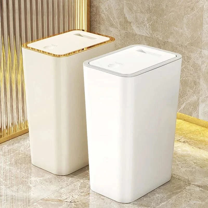 Trash Can with Lid Semi Automatic Large Capacity Garbage Bin Toilet Living Kitchen Bedroom Press Plastics Trash Bin Home Items