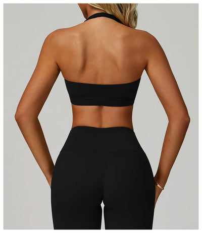 Breathable Sports Bra Anti-Sweat Fitness Top Women Hanging Neck Yoga Bra Shockproof Crop Tops Push Up Sport Bra Gym Workout Vest