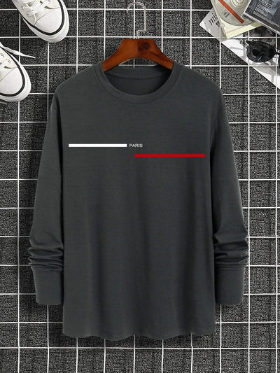 Trendy printed round neck long-sleeved T-shirt | Versatile |Casual Tops | Men's T-shirt