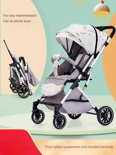 Two-way Lightweight High-view Baby Stroller Can Sit or Lie Down Portable Travel Baby Stroller Four-wheel Baby Stroller