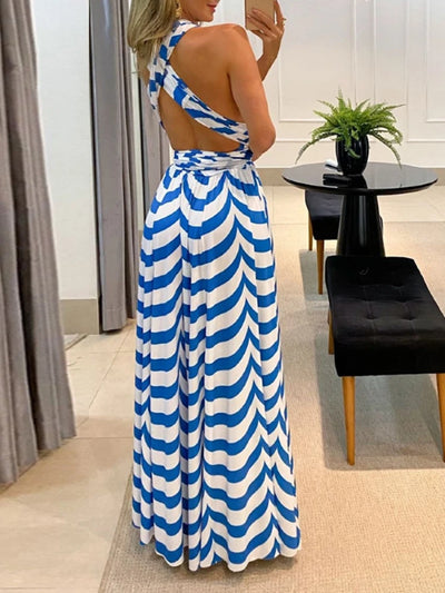 Women's Dress New Summer Printing Boho Robe Hanging Neck High Waist Split Sexy Dress Long Dresses Woman Clothing Party Dresses