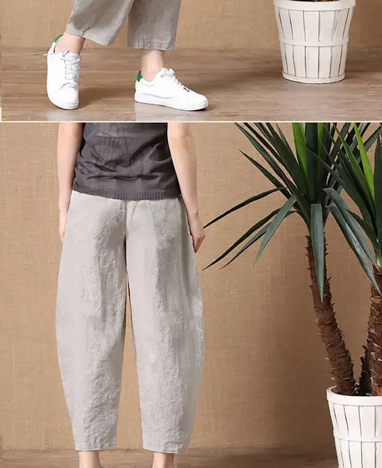 Oversize Pants Summer Thin Nine Points Loose Korean Fashion Women's Clothing Cotton Linen Middle Waist All-match Women's Pants
