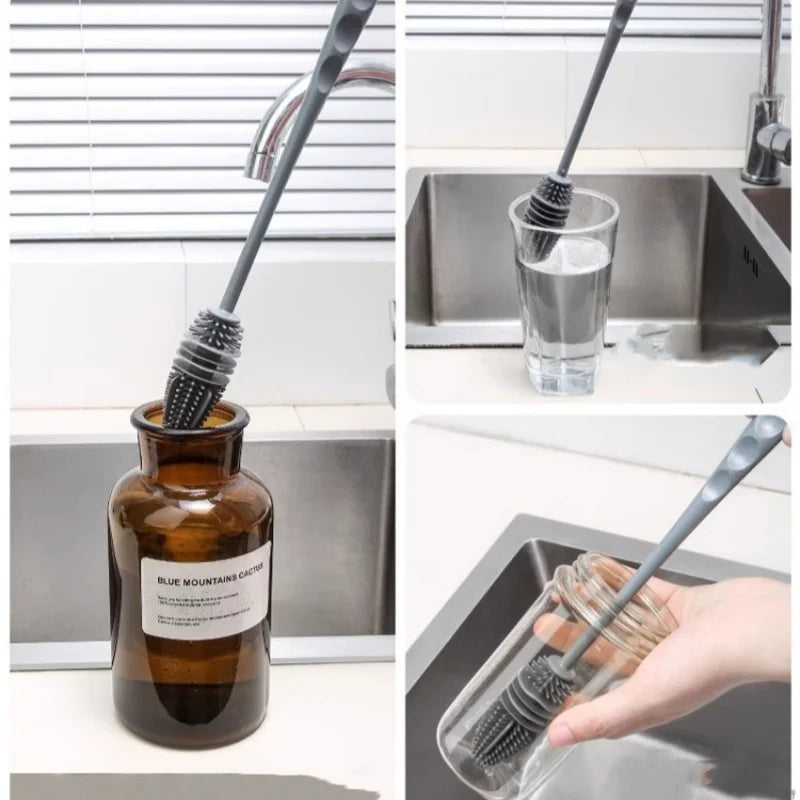Silicone Cup Brush Cup Scrubber Glass Cleaner Kitchen Cleaning Tool Long Handle Drink Wineglass Bottle Glass Cup Cleaning Brush
