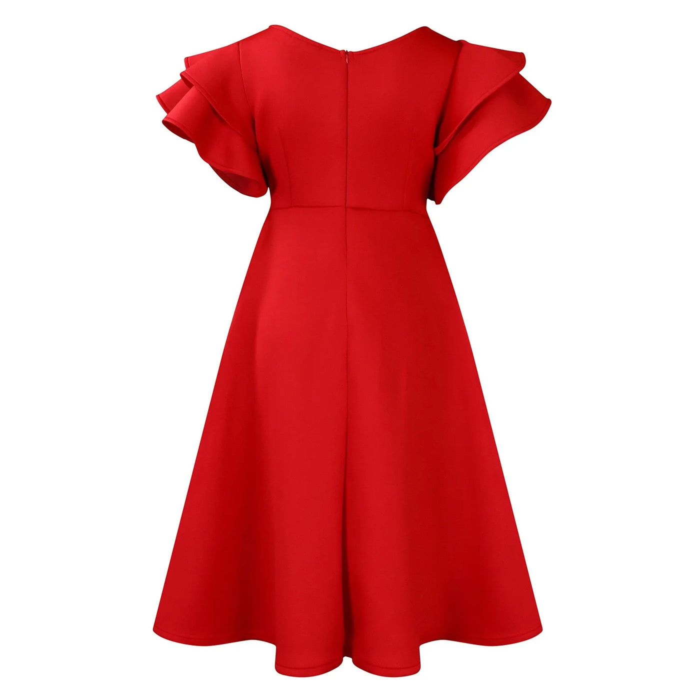 Elegant Party Dresses for Women V Neck Ruffles Sleeve High Waisted A Line Mid Calf Luxury Birthday Dinner Vestidos Mujer Dress