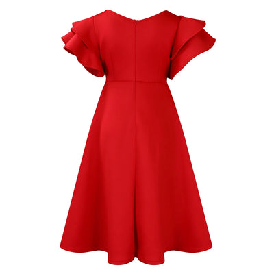 Elegant Party Dresses for Women V Neck Ruffles Sleeve High Waisted A Line Mid Calf Luxury Birthday Dinner Vestidos Mujer Dress