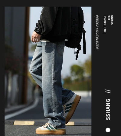 2025 New Men's Baggy Casual Jeans Male High Street Straight Leg Denim Pants American Classic Retro Autumn Casual Long Trousers