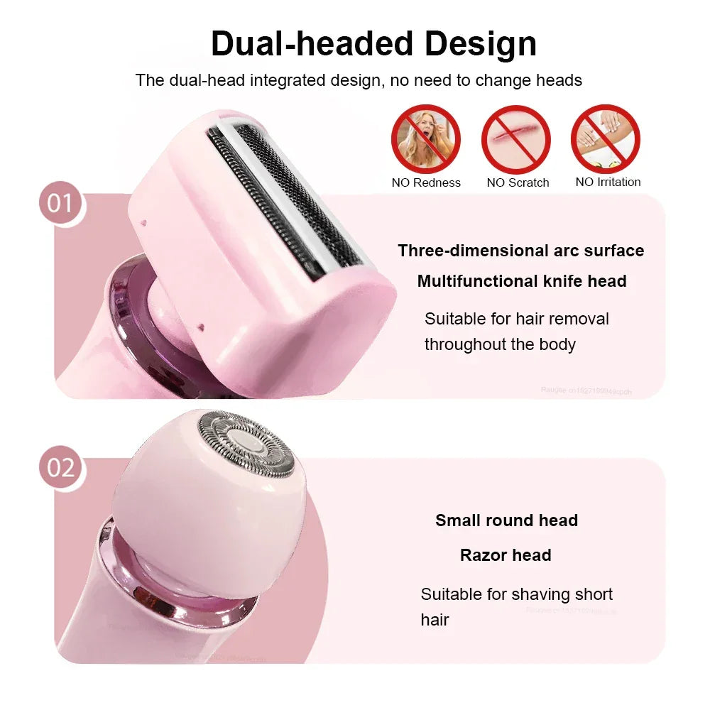 2 in 1 Electric Shaver For Women Body Armpit Leg Bikini Hair Remover Painless Facial Mustache Epilator Hair Trimmer Ladies Razor