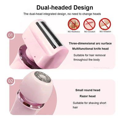 2 in 1 Electric Shaver For Women Body Armpit Leg Bikini Hair Remover Painless Facial Mustache Epilator Hair Trimmer Ladies Razor