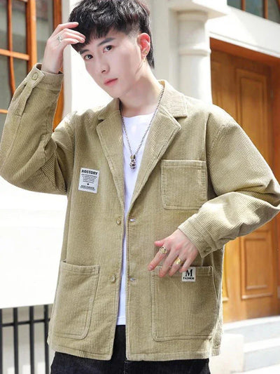 Man Suits and Blazers Black Corduroy Jacket for Men Single Breasted Fashion 2024 Elegant Coats Classic Casual High Quality New