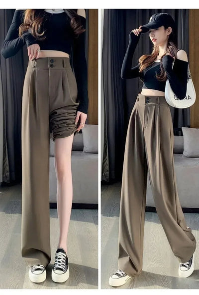 Elegant Wide Leg Pants Women Korean Style High Waist Black Baggy Pants Office Ladies Fashion Loose Suit Trousers Streetwear