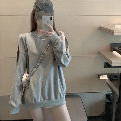 Woman T-shirt Black Plain Top for Women Loose Off Tshirt Shoulder Sexy Designer 2024 New Arrivals Korea Clothing Stylish Alt Tee