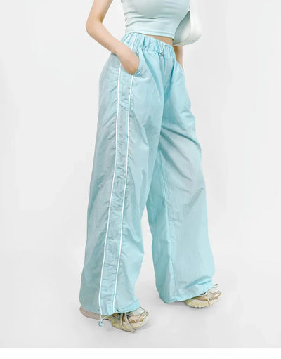 Women's Wide-Leg Joggers Adjustable Ankle Cuffs Side Stripes Drawstring Waist Lightweight Streetwear